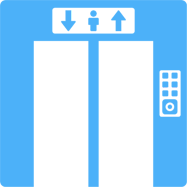Minimalistic design of blue elevator doors illustration on white background